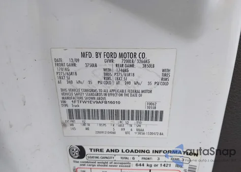 2010 Ford F150 Fx4/Harley-Davidson/King Ranch/Lariat/Platinum/Xl/Xlt z USA, uszkodzony, nr VIN 1FTFW1EV9AFB16010
